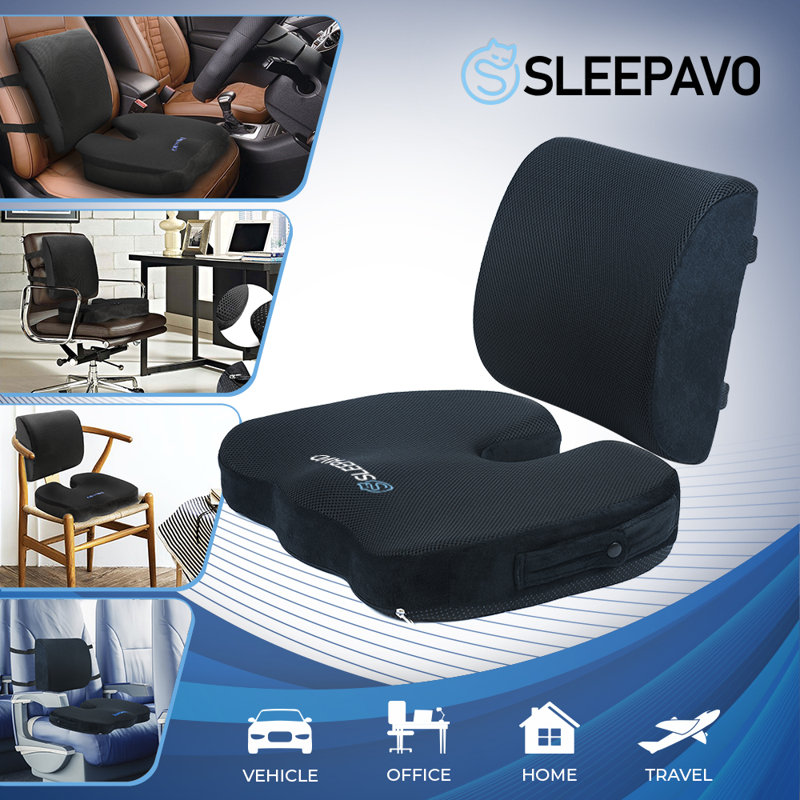 Sleepavo Memory Foam Seat Cushion & Lower Back Pain Relief Padded